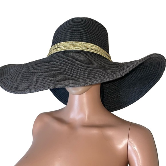 Physician Endorsed UPF 50 straw hat wide brim black gold band straw beach - Picture 8 of 8